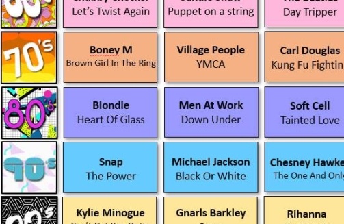 Music bingo card'